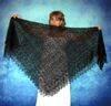 Hand knit black Russian Orenburg shawl, Woolen wrap, Goat down kerchief, Warm cover up, Handmade stole, Mourning cape.JPG