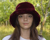 Faux fur bucket hat for women. Fluffy winter hat. A warm, fashion furry hat. Fuzzy bucket hats. Burgundy fur bucket hat.