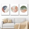 Three abstract posters in green and pink tones