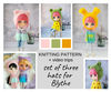 Set of three patterns for knitting hat for Blythe, Blythe hat knit tutorial, Doll hat knitting pattern, Blythe knit helmet