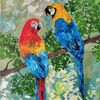 Hand-drawn-two-macaw-parrot-birds-are-sitting-on-a-tree-branch-by-acrylic-paints-3.jpg