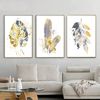 set of 3 prints tropical leaves in gray and yellow tones download