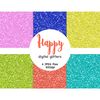 Bright neon groovy retro psychedelic sparkle digital glitters for crafting, stickers and planner. Pastel purple, blue, yellow, green, orange and teal colors for