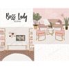 Pastel glamorous trendy room interiors with home workspaces for business girl, business lady, boss babes and planner girls. Luxurious home interior with furnitu