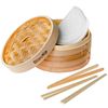 Bamboo Steamer for Cooking Dumplings Vegetables Meat Fish Rice – 2-Tier Bamboo Steamer Basket 10 Inch – Food Steamer Pot with Chopsticks, Kitchen Tongs and 50 L