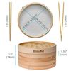 Bamboo Steamer for Cooking Dumplings Vegetables Meat Fish Rice – 2-Tier Bamboo Steamer Basket 10 Inch – Food Steamer Pot with Chopsticks, Kitchen Tongs and 50 L