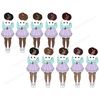 African American kawaii cute pretty  girls with afro hairstyle in white t-shirts with colorful dots print and kawaii smiley, in turquoise blouses, purple skirts