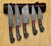 Handmade Damascus Chef set Of 5pcs With Leather Cover,Kichten Knife,Damascus Knife Set,Kitchen knives set,Personalized