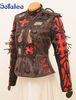 Handmade women's jacket coat of genuine leather red black color exclusive.jpg