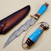 Handcrafted Custom Damascus Steel Hunting Knife with Turquoise Stone & Brass Handle (7).jpg