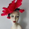 Derby Hat, black and red Fascinator, Flower Costume.jpg