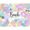 Beach summer pastel clipart. Tropical fruits, cutaway green avocado, yellow pineapple in pink sunglasses, cutaway grapefruit, beige pearl in open shell, plate w