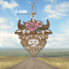Rose Highland Cow Car Charm SVG Laser Cut Files Rose SVG Cow Head SVG Glowforge Files SS.png