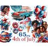 Watercolor patriotic clipart for fourth of july celebration, independence day. Portrait of an African American family, a black girl with an American flag, air b