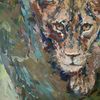 Female Lion in green tree. Original artwork hand painted by artist.