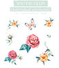 Watercolor Illustration set Of  roses with butterflies, Floral Clipart PNG and patterns.jpg