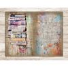 Vintage Newspaper Pages with Pastel Blue and Orange Watercolor Spots Junk Journal Pages. On the left, a newspaper page with magazine clippings, newspapers with