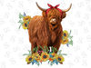 Western Highland Calf With Sunflower Bouquet Sublimation Design, Highland Cow With Sunflowers PNG, Floral Animal Waterslide Image, Farm Cow - 1.jpg