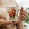 Western Highland Calf With Sunflower Bouquet Sublimation Design, Highland Cow With Sunflowers PNG, Floral Animal Waterslide Image, Farm Cow - 3.jpg