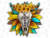 Western Sunflower Bull Skull Sublimation Design,Hand Drawn Bull Skull,Arrow,Bull Skull Clipart,Bull Skull Design,Sunflower,Digital Download - 1.jpg