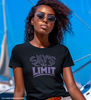 Mockup of a Woman wearing a Black Bella Canvas 3001 T-shirt, Female Model, Girl Styled Shirt Mockup, Nautical Tshirt w sailboat background - 2.jpg