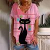 Women's T Shirt Anime Cat Graphic Girl Clothes Summer V-neck Short Sleeve Tees Female Streetwear Oversized Blouse - 8.jpg