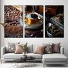 Coffee Scene Canvas Print, Morning Black Coffee 3 Piece Canvas Set, Brown Coffee Beans Canvas Wall Art