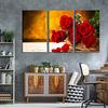 Beautiful Roses Canvas Print, Rosses Brown Wall Background Canvas Set, Fresh Red Rose 3 Piece Canvas Wall Art