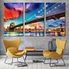 Manhattan Skyline Canvas Wall Art, New York Cityscape Digital Painting 3 Piece Canvas, Blue Sky Brooklyn Bridge Triptych Canvas Print