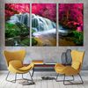 Forest Waterfall Canvas Wall Art, Beautiful Nature Scenery 3 Piece Canvas Set, Colorful Stunning Waterfall Canvas Print