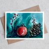 Winter 13 Original watercolor painting postcard new year  Christmas tree branch spruce cone Christmas toys_2.jpg