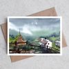 Landscape 6 Miniature  Original watercolor painting postcard  A5  birthday house haystack village brown blue green_2.jpg