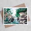 Landscape 8 Miniature  Original watercolor painting postcard  A5  birthday stairs waterfall brown green trees_2.jpg