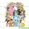 Bluey Friends T-shirt, Bluey Friends Retro Floral T-shirt.png