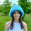 Curly faux fur hat in a blue. Festival fuzzy hat. Cute bucket hat.