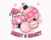 Merry & Bright Png, Pink Christmas Ball Png, Santa Hat Png, Happy Holiday, Pink Christmas Png, Pink Christmas Sublimation, Christmas Shirt - 1.jpg