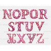 Watercolor pink glamor alphabet letters. Trendy luxury retro 2000s font for invitations letters N, O, P, Q, R, S, T, U, V, W, X, Y, Z. Alphabet with pink rhines