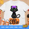 Cute Black Cat Svg, Halloween Girl SVG  Girl Cat with Bow Svg, Girls Monogram Svg, Kids Cut Files, Silhouette Cricut, Black Cat Cut files - 1.jpg