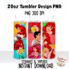 Ariel Little Mermaid Comic 20oz  Skinny Tumbler Sublimation Wrap PNG, Waterslide, UV DTF,  Digital Instant Download