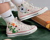 Embroidered ConverseFlower ConverseCustom Converse Orange Flowers,Vines And Red LadybugsEmbroidered Converse High Tops Chuck Taylor 1970s - 2.jpg