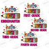 Hello 1st Grade Colorful PNG Print File for Sublimation Or Print, DTG, First Grade Sublimation, School Designs, Back to School, Pencil - 1.jpg