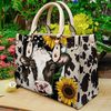 Cow Sunflower Women leather hand bag,Cow Sunflower Woman Handbag,Cow Sunflower Lover Handbag,Custom Leather Bag, Gift For Sunflower Lovers - 2.jpg