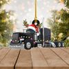 Personalized Trucker Christmas Ornament, Christmas Gift For Truck Driver, Semi Truck Ornament, Black Truck Santa Hat Reindeer Horn - 1.jpg