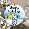 Happy Holidays Gnome Ornament Png, Round Christmas Ornament, PNG Instant Download, Xmas Ornament Sublimation Designs Downloads - 1.jpg