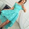 Turquoise lace dress with a skirt of different lengths and short Sleeves prom dress.jpg