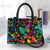 Butterflies Leather Handbag & Wallet,  Colorful Butterfly Shoulder Bag, Custom Bag, Retro Handbag, Mother's Day Gift 1.jpg