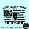 Living In A New World With An Old Soul SVG, bull skull flag SVG.jpg