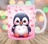 Baby Penguin Mug Wrap, 11oz & 15oz Mug Template, Pink Hearts Mug Sublimation Design, Mug Wrap Template, Instant Digital Download PNG.jpg