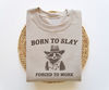 Born To Slay Forced To Work, Funny Sweatshirt, Funny Crewneck, Raccoon Sweater, Vintage Cartoon Sweater, Unisex.jpg