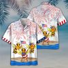 Bee 4th Of July Patriotic American Flags Aloha Hawaiian Beach Summer Graphic Prints Button Up Shirt.jpg